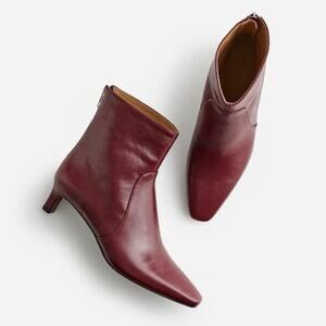 NWOB Madewell The Dimes Kitten-Heel 100% Leather Boot Deep Merlot Red Size 9